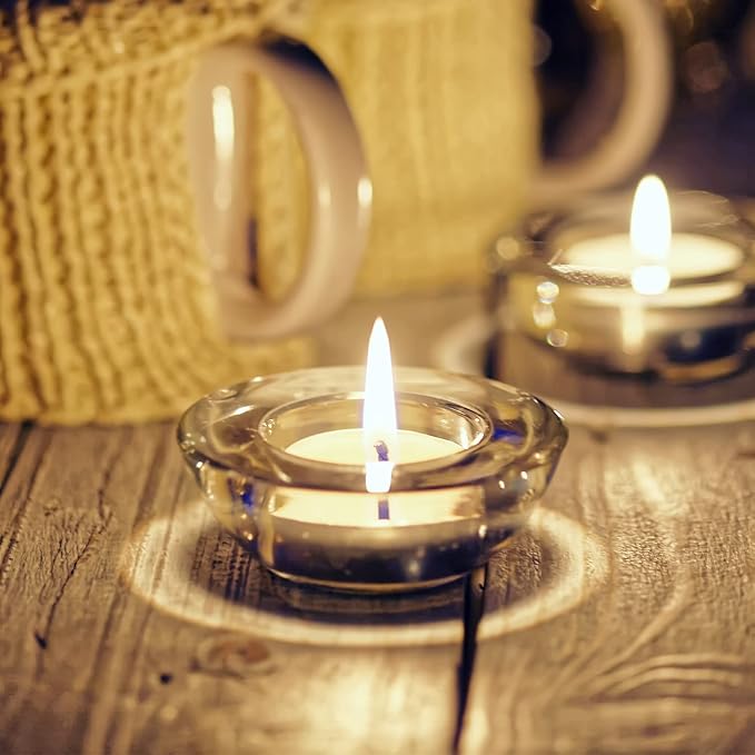 Clear Tealight Candle Holders - Set of 12, Round Chunky Glass Candle Holder, 3" Diameter - CH01 - Clear