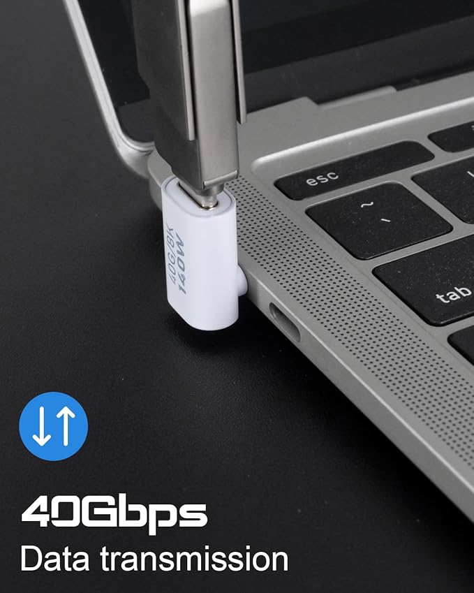 Danfetsoy 90 Degree USB C Male to Female Adapter 4pcs, 140W USB C to Type C L Shape Right Angle Connector Suitable 8K@60Hz for Laptop, Phones, etc (4 Pack)