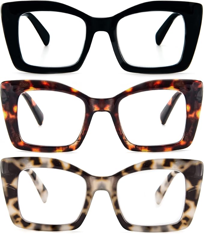 REAVEE Oversized Square Reading Glasses Oprah Style for Women, Blue Light Blocking Large Frame Computer Readers Spring Hinge