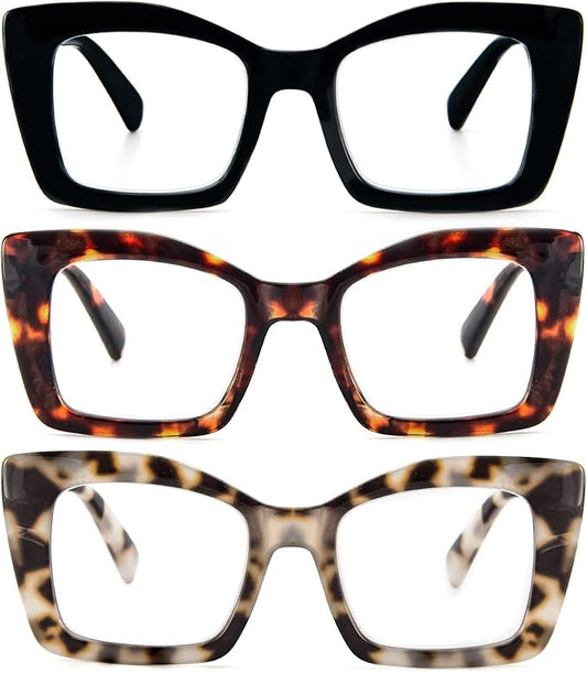 REAVEE Oversized Square Reading Glasses Oprah Style for Women, Blue Light Blocking Large Frame Computer Readers Spring Hinge