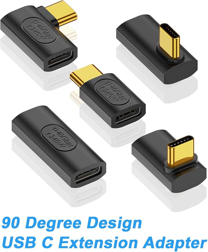 Poyiccot USB C Right Angle Adapter, 90 Degree USB C Adapter 240W PD, 40Gbps, 8K@60Hz Right Angle Type C to Type C Extension Connector for Thunderbolt 4, Steam Deck, Laptop, Smart Phone, 5-Pack