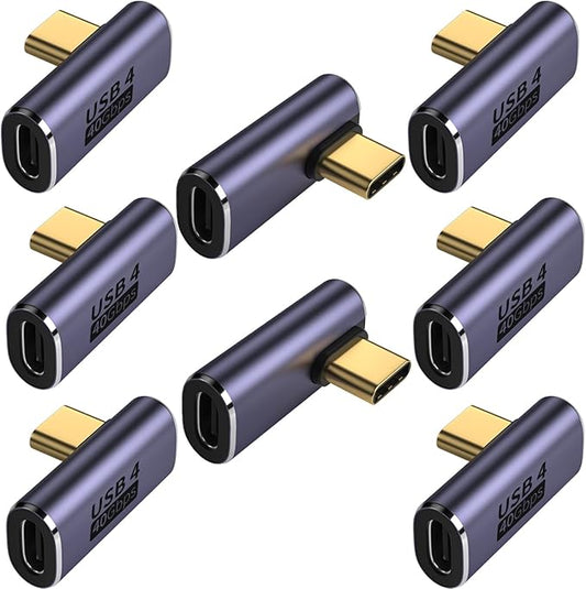90 Degree Right Angle USB C Adapter 40Gbps Data Transfer USB 4.0/Thunderbolt 4 Type C Male to Female Connector Extender for Mobile Phone, Switch, Steam Deck, Tablet, Laptop (8 Pack)