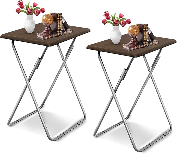 Garden 4 you Folding TV Tray Table on Bed & Sofa,TV Dinner Tray with Sturdy MDF,25In Portable Table with No Assembly Required （Walnut,2PC）