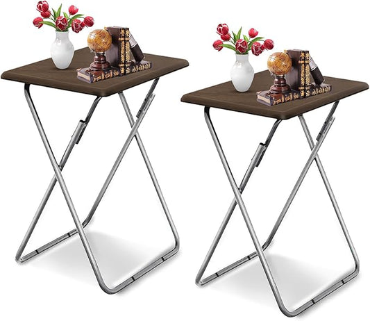 Garden 4 you Folding TV Tray Table on Bed & Sofa,TV Dinner Tray with Sturdy MDF,25In Portable Table with No Assembly Required （Walnut,2PC）