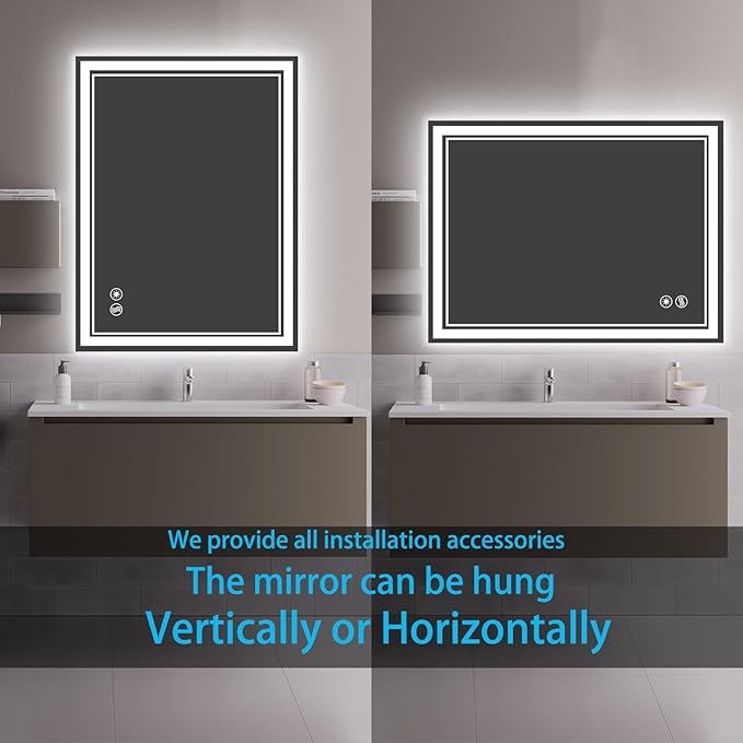 24 x 36'' LED Mirror for Bathroom Anti-Fog Dimmable 3 Colors Stepless Brightness