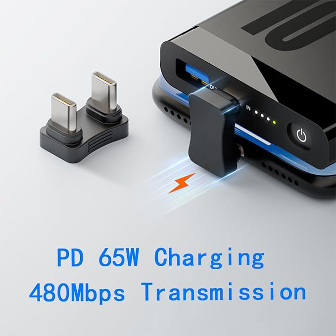USB-C Type C Male to Male Coupler Extender Power Data Adapter Opposite U Shape Back Angled Type C Adapter, Support PD 65W Fast Charging for Mobile Phone, Tablet, Laptop, etc
