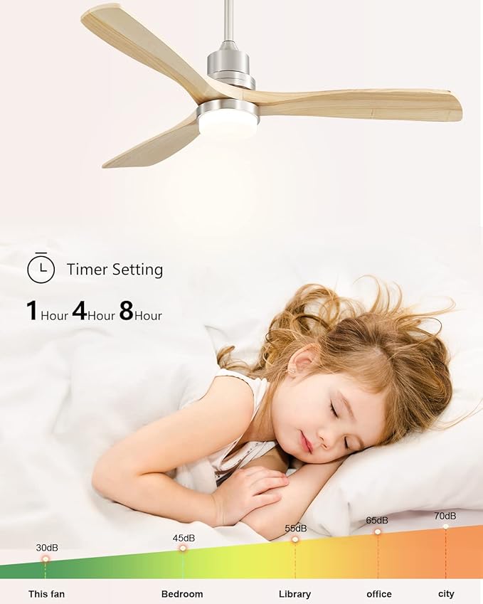 Sofucor 52 Inch Ceiling Fans With Lights, Solid Wood Indoor/Outdoor Ceiling Fan with Lights Remote Control, Reversible DC Motor, 3 Blade Modern Ceiling Fan Light for Bedroom Patio Farmhouse