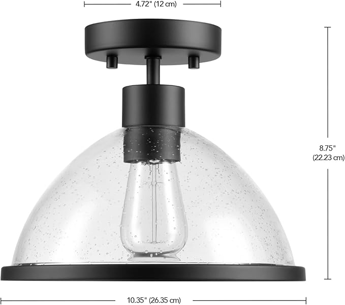 GLOBE Electric 60000121 1-Light Outdoor Flush Mount Ceiling Light, Matte Black, Seeded Glass Shade, Weather Resistant, Indoor