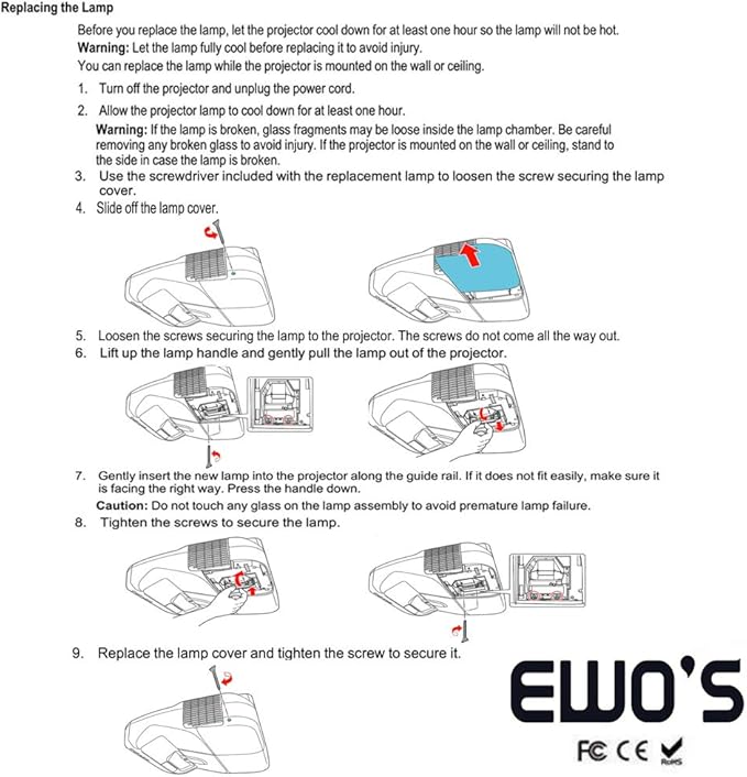 EWO'S ELP91 Replacement lamp Bulb for Epson-ELPLP91-BrightLink 695Wi 685Wi-PowerLite 680 685W 685Wi EB-680 EB-680S EB-685W EB-685Wi EB-685Ws EB-695Wi Projectors