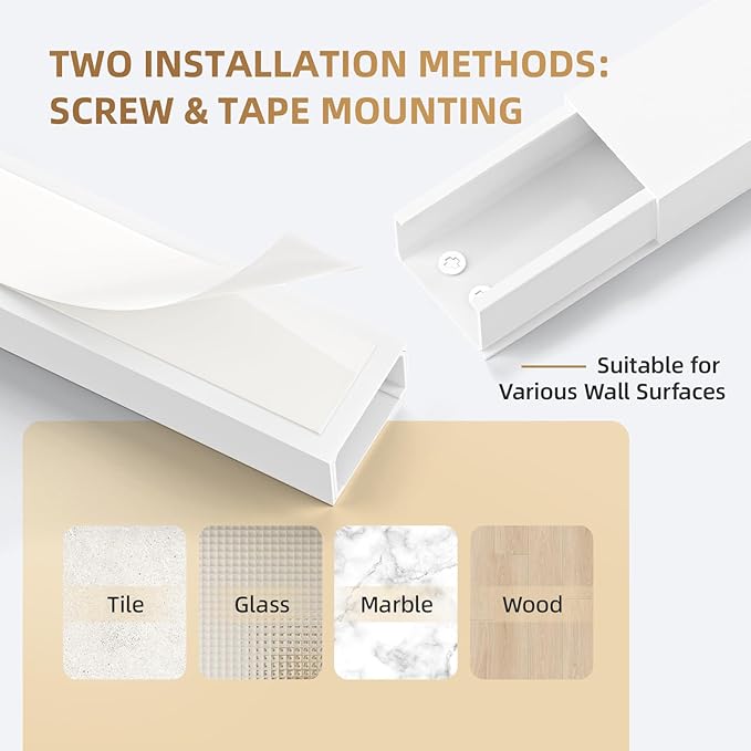 Delamu Cable Hider, 315in Cord Covers for 2-3 Wires on Wall, TV Cord Hider Wall, Paintable Wire Hiders Wire Covers for TV Cords on Wall, Easy Mount Cable Cover Raceway Kit, W0.95 H0.55in, White