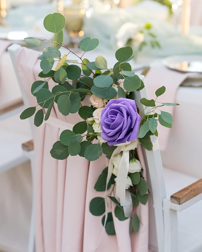 JOYLEX Purple Artificial Flowers Realistic Roses, 100pcs Real Looking Fake Roses with Stem for DIY Wedding Bouquets Centerpieces Bridal Shower Party Home Romantic Decorations (Purple)