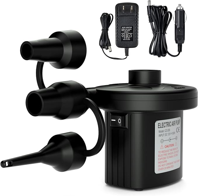 Jasonwell Electric Air Pump Portable Quick-Fill AC DC Inflator Deflator Pump for Air Mattress Inflatables Pool Floats Water Toy Raft Bed Boat Pool Toy with Nozzles 110-240 V