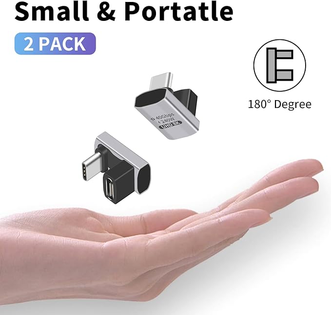 Duttek USB C 180 Degree Adapter 240W PD, 8K@60Hz, 40Gbps,180 Degree USB C Female to Male Adapter Connector for Thunderbolt 4, Thunderbolt 3, Switch, Laptop, Tablet, Phone and More 2 Pack