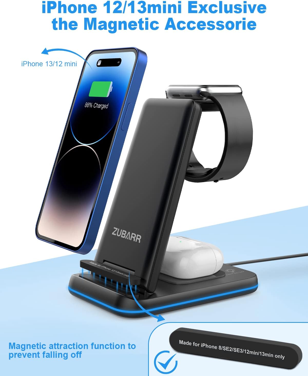 Foldable Wireless Charger 3 in 1 Charging Station for Multiple Devices, Compatible with iPhone 16 15 14 13 12 11