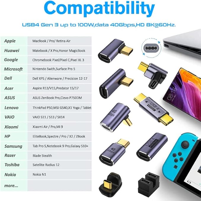 USB C Coupler Adapter 40Gbps [2 Pack] USB C Type C Angled USB-C Female to Female Adapter, 8k at 60hz USB Extension for Laptop, Tablet, VR, Camera, Smartphone (Coupler)