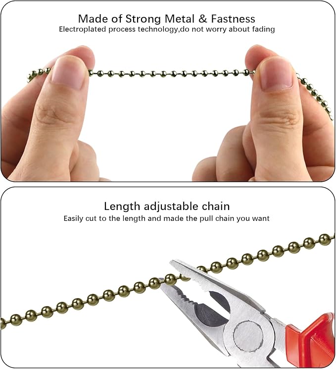 Bronze Ceiling Fan Pull Chain Set, Decorative Pull Chain Pendant Extension, 12 Inches Lighting & Fan Beaded Ball Fan Pull Chain Extender with Connector (2 Pack)