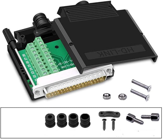 Thinner DB37 Solderless RS232 D-SUB Serial to 37-pin Port Terminal Male Adapter Connector Breakout Board with Case Long Bolts Tail Pipe