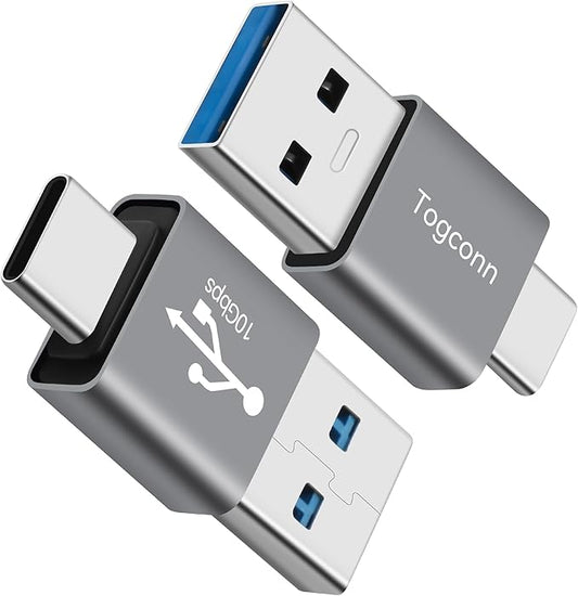 USB to USB C Adapter 2Pack, Type-C Male to USB Type-A Male Converter Connector,Support 3A Charge & 10Gbps Data Transfer Compatible with Phones, Computers, Tablet, Laptop and More