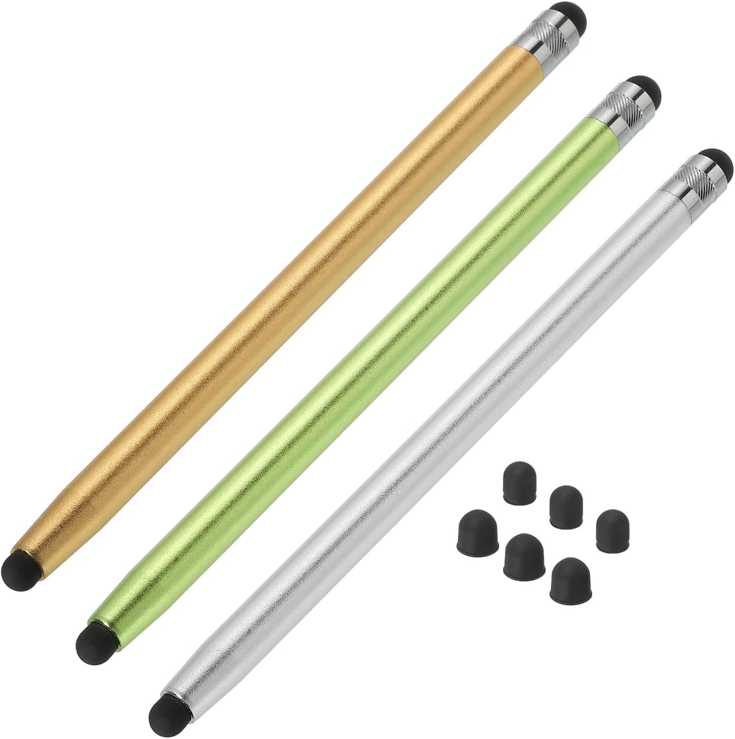 MECCANIXITY 3pcs Stylus Pens for Touch Screens with 6 Extra Tips, Dual Rubber Tips Capacitive Universal Tablet Pen