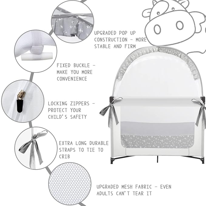 Pack and Play Tent, Crib Tent to Stop Baby from Climbing Out, Baby Safety Tent Cover for Pack N Play, Mini Cribs & Playpen, Pop Up Crib Net Against Falls (39.6" L x 27.6" W x 49.2" H)