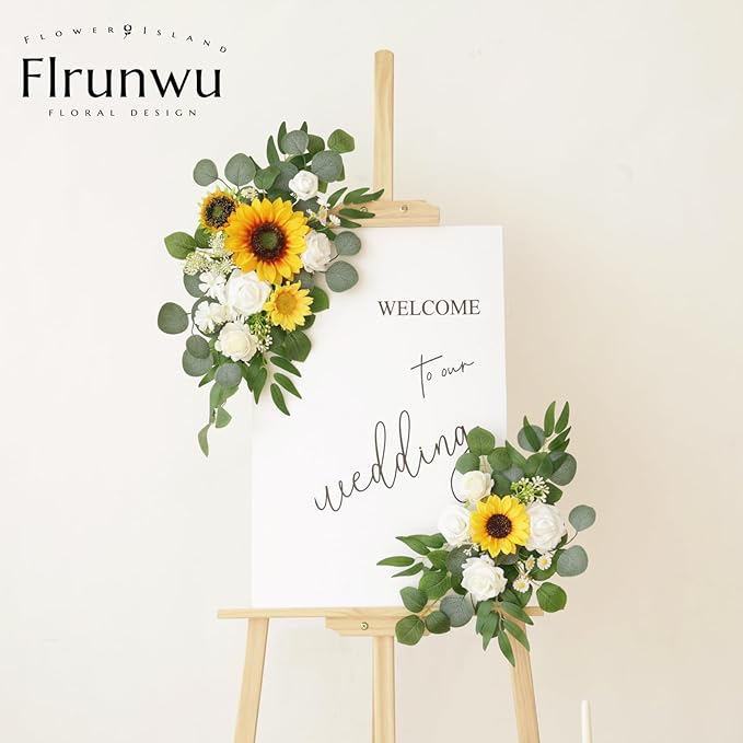 Artificial Flowers Decorations Pack of 2,Centerpieces for Wedding Reception Backdrop Decoration, Floral Decor Wall Home Entryway OutdoorDecorations (Sunflower)