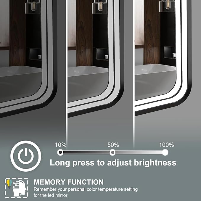 28x36 Inch LED Bathroom Mirror with Lights, Black Metal Framed LED Mirror for Bathroom, 3 Colors and Stepless Dimmable Wall Mounted Lighted Bathroom Vanity Mirror, Anti-Fog, Memory