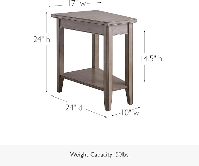 Laurent Recliner Wedge End Side Table with Shelf, Solid Wood, Smoke Gray, Perfect for Living Rooms, Bedrooms, and Small Spaces – Leick Home, 10502-GR