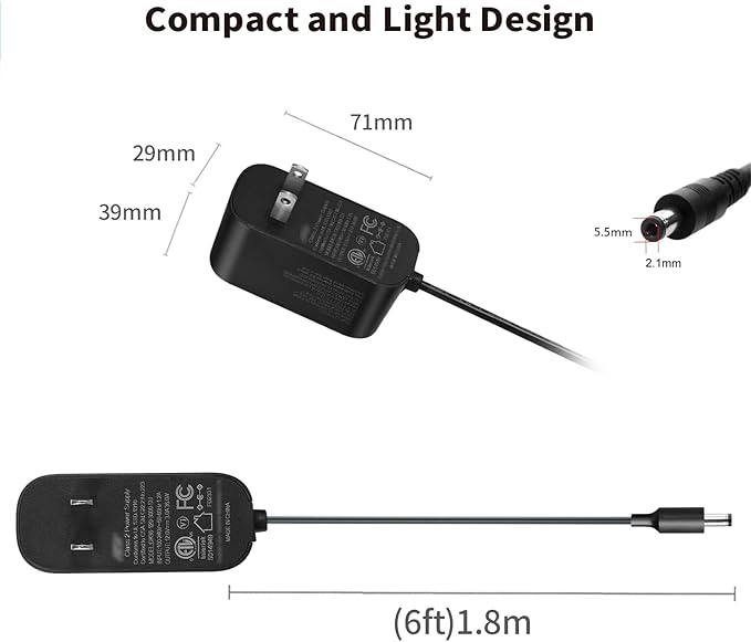 Tonton 12V 3A DC Power Supply 6Ft, 36W AC/DC Charger with 8Tips, AC 100-240V to DC 12Volt 3A 2.8A 2.5A 2.4A 2A 1.5A Connector Adapter for LED Strip, Security Camera, Webcam, Router,UL/CE/FCC Certified