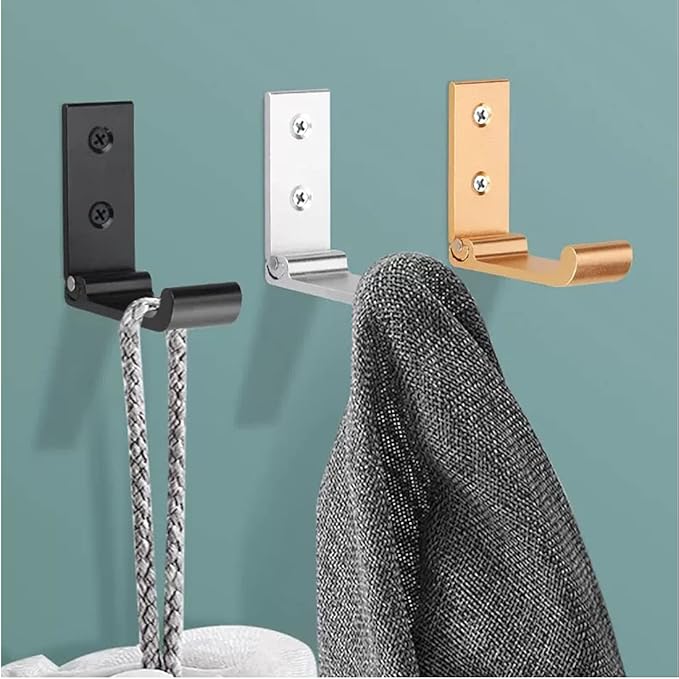 Folding Coat Hooks, Matte Black Wall Hooks for Hanging Coats Bathroom Towel Hooks Hardware Heavy Duty Aluminum Alloy Robe Hooks Wall Mounted DIY Coat Rack Hooks No Rust Indoor, Outdoor (10pcs-Black)