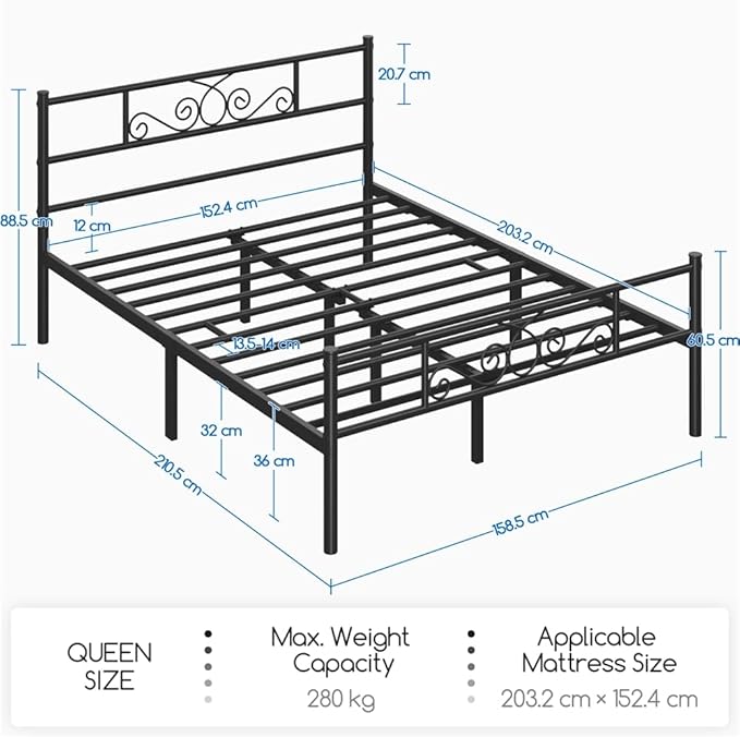 Yaheetech Queen Bed Frames Metal Platform Bed with Headboard&Footboard for Bedrooms/No Box Spring Needed/Easy Assembly/Underbed Space: 12.6’’/Black Queen Bed