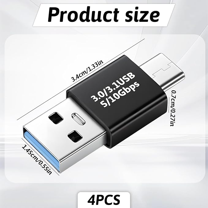 4 PCS USB-C 3.0/3.1 Male to Males Adapter, USB C/Type C Males to USB Male Converter for Computers Notebook Mobile Phones Connector Connection or Data Cable Extension