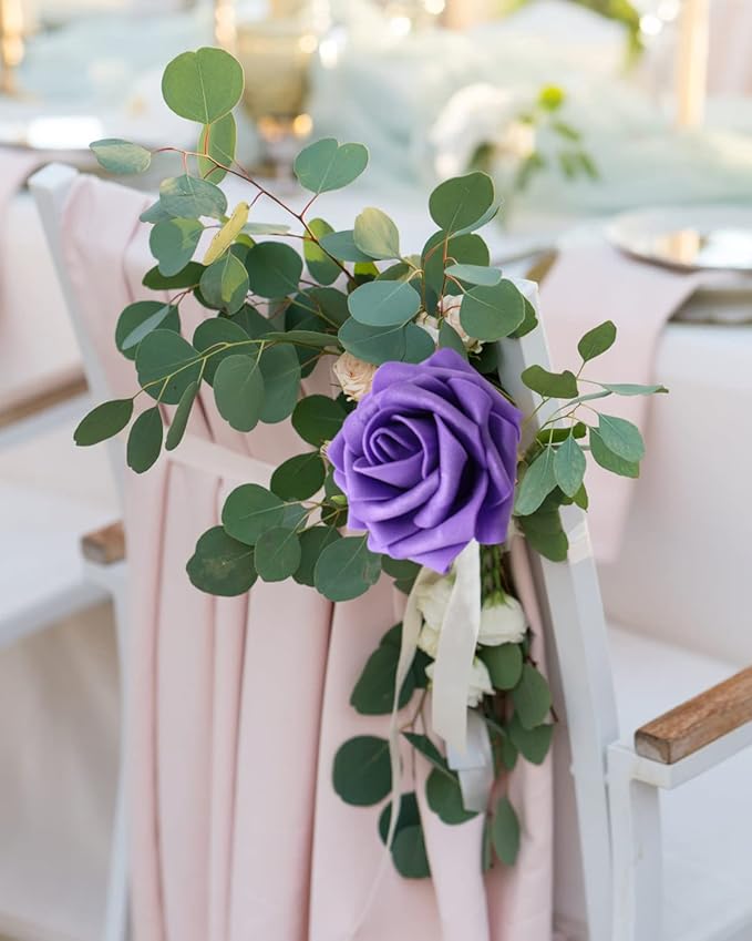 Artificial Flowers Realistic Roses, 50pcs Real Looking Fake Roses with Stem for DIY Wedding Bouquets Centerpieces Bridal Shower Party Home Romantic Decorations (Regular 3" - 50pcs, Dark purple)