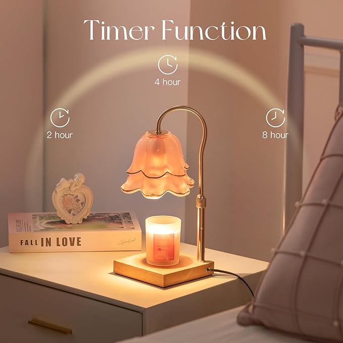 Mom Birthday Gifts for Women: Candle Warmer Lamp with Scented Candles Dimmable Pink Flower Wax Warmer with Timer Christmas Day Housewarming Gift