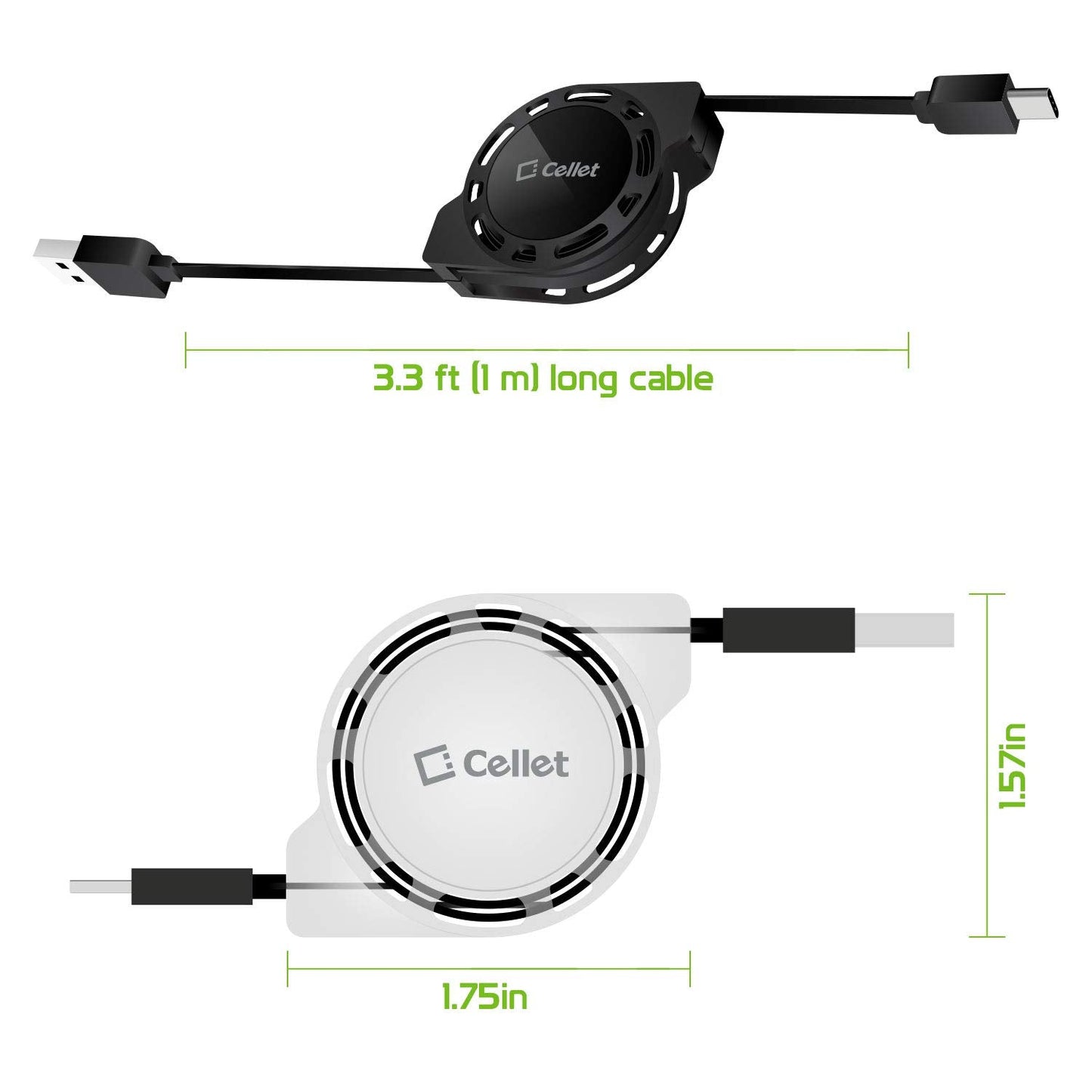 Retractable USB-C Charger Cable, 3 Feet, Compatible with iPhone 15 Series, Samsung Galaxy, Google Pixel, iPad