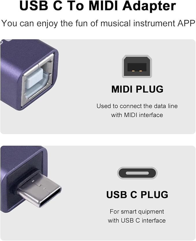 Danfetsoy USB C Male to USB B Female Printer Adapter, USB B to USB C Printer Adapter, Type C to MIDI Convert Connector for Synthesizer, DJ Controller, Keyboard, Electronic Pianos/Drum, 2Pcs