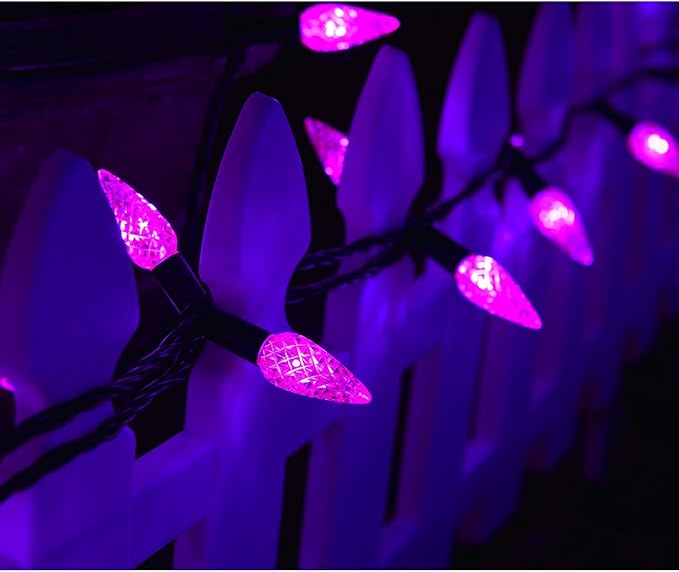 Twinkle Star C6 Halloween String Lights, 100 LED 33ft Fairy Lights with 29V Safe Adapter, Indoor Outdoor Black Wire Lights 8 Lighting Modes for Patio Xmas Tree Party Decor, Purple