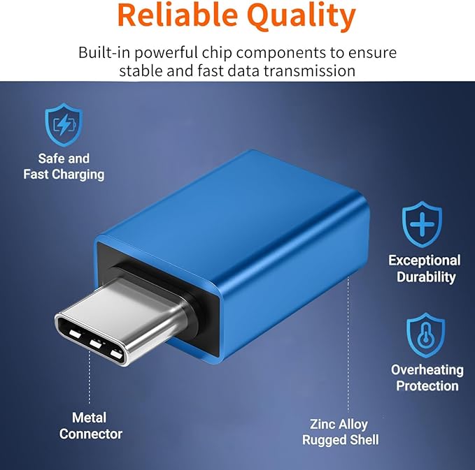 [Apple MFi Certified] USB C to USB Adapter, USB C Male to USB 3.0 Female OTG Cable Converter Compatible with MacBook Pro Air, Tablets, iPhone 17 Pro Max/17 Plus/16/15 Series (Blue-Pack)