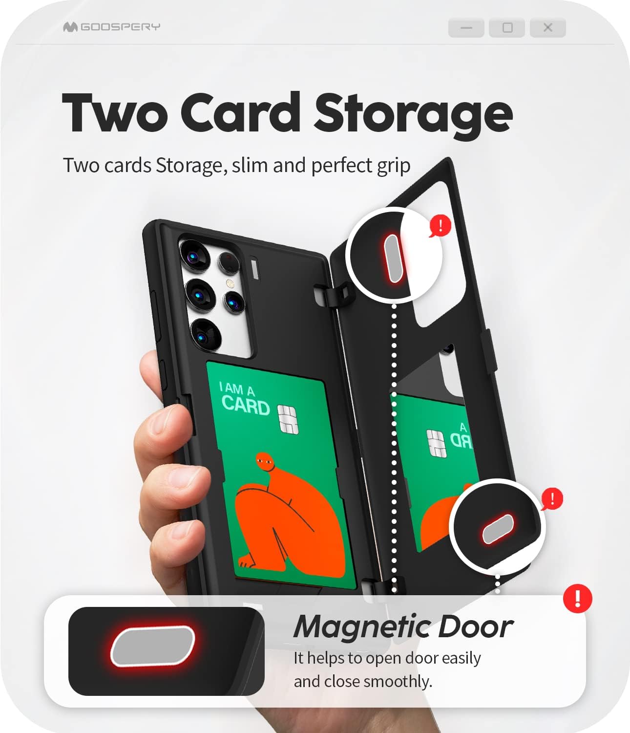 GOOSPERY Magnetic Door Bumper for Galaxy S22 Ultra Case, Black Card Holder Wallet with Easy Magnet Auto Closing