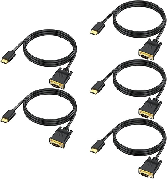 6ft HDMI to VGA Cable 5-Pack, 1080P HD Video, Compatible with Computer, Laptop, Monitor, Projector, HDTV