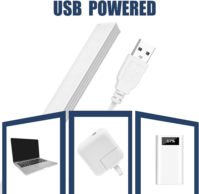 USB Powered Under Cabinet Lighting, 12" Tool-Free Mount Dimmable LED Strip for Pantry & Workspace
