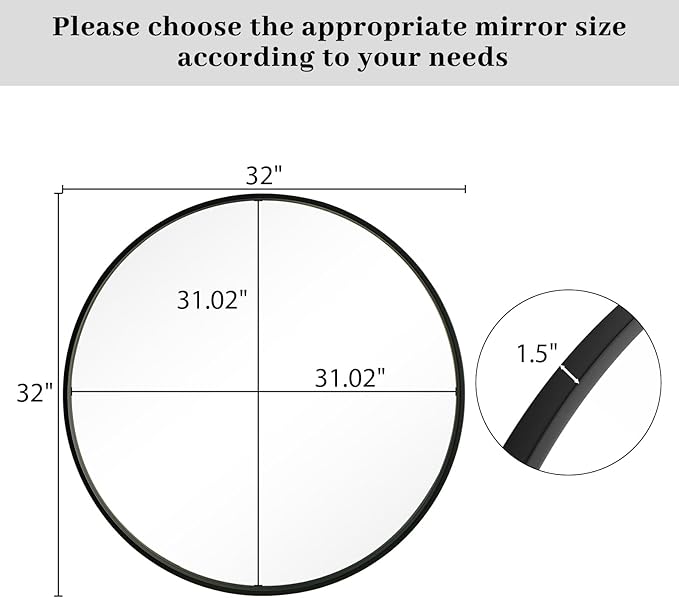 WallBeyond Round Wood Mirror, 32" Round Modern Decoration Large Circle Wall Mirror for Bathroom Living Room Bedroom Entryway, Black