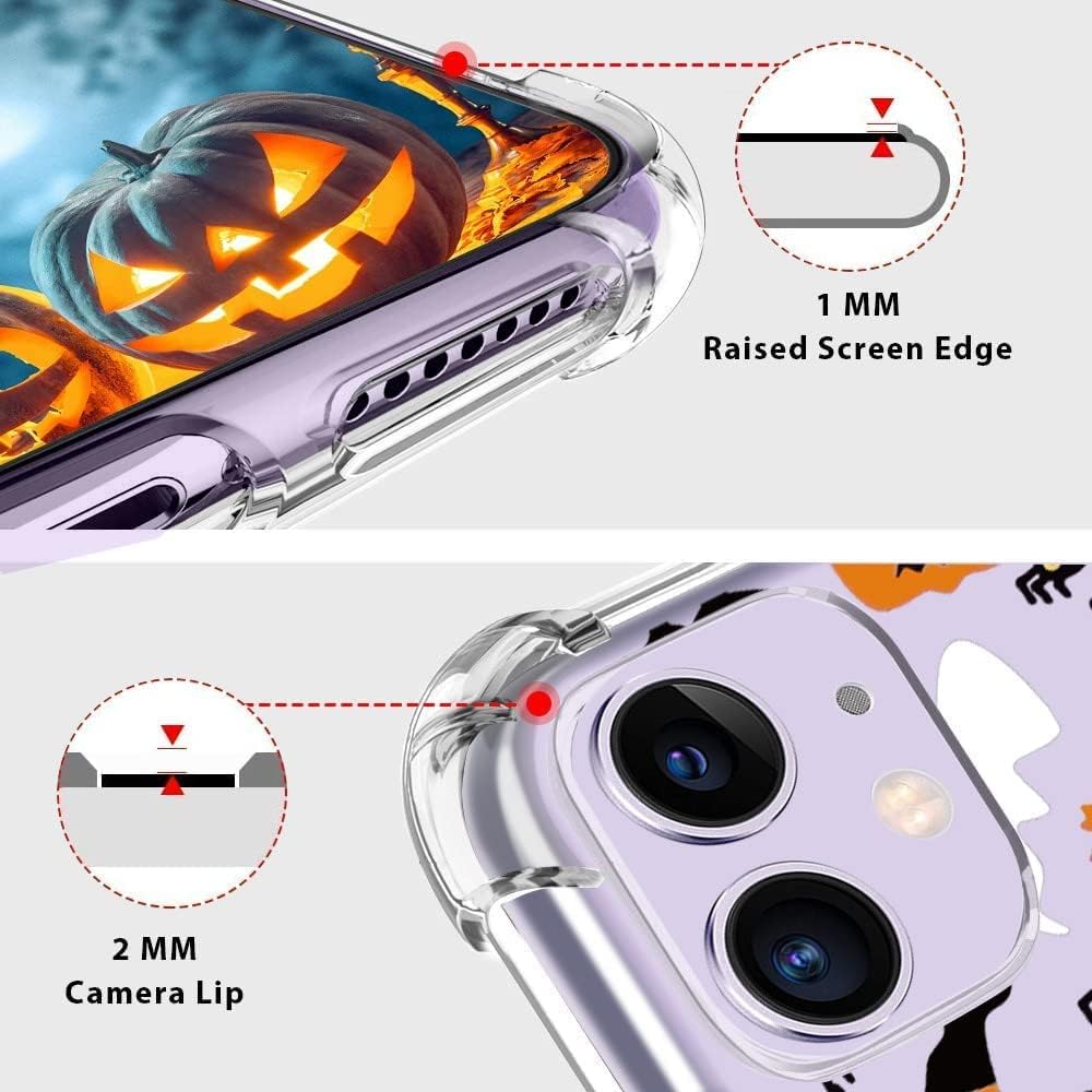 Halloween Clear Phone Case for iPhone 11, Soft TPU Protective Slim Shockproof Cover with Ghost Pumpkin Pattern