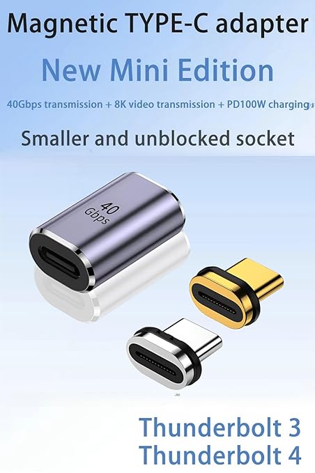 Upgraded Magnetic USBC to USB C Adapter, 140W PD Fast Charging, Thunderbolt 4 Type-C Extender, 40Gpgs for MacBook Pro 2022 2021 2020 2019 2018 16 15 14 13 Inch, and All Type C Devices Laptops