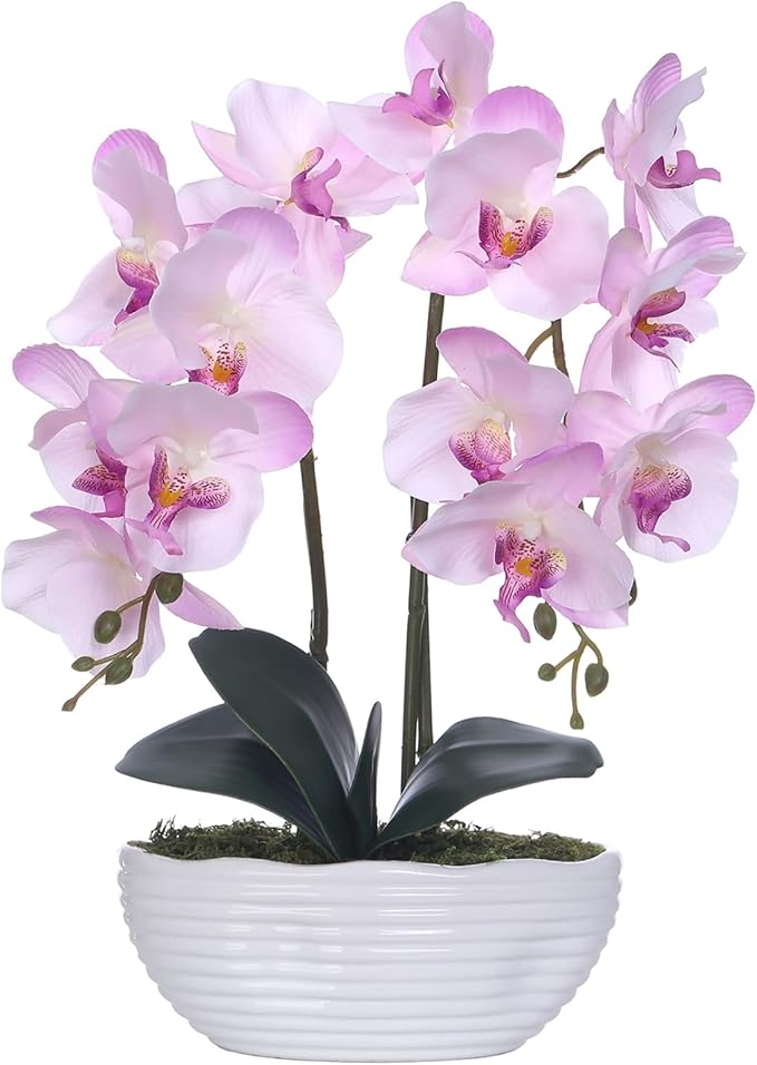 Large Artificial Potted Orchid Plant, Silk Flower Arrangement with Ceramics Vase, Pink Shades