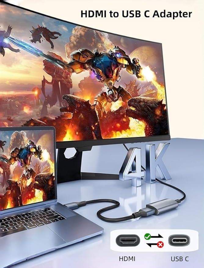 HDMI to USB C Adapter, 4K@60Hz HDMI to Type C Adapter for XREA 0ne/Air 2 Pro/Air 2,Vitue Pro/0ne,RayN0 Air 2s,R0kd AR Glasses, Portable Monitor from PS5/4,B-O-X,Switch,Laptop,PC