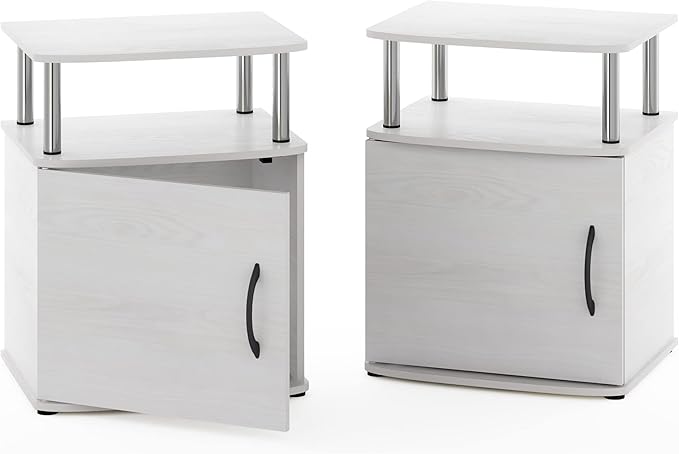 Furinno Jaya End Side Sofa Table/Nightstand with Door, 2-Pack, White Oak/Stainless Steel Tubes