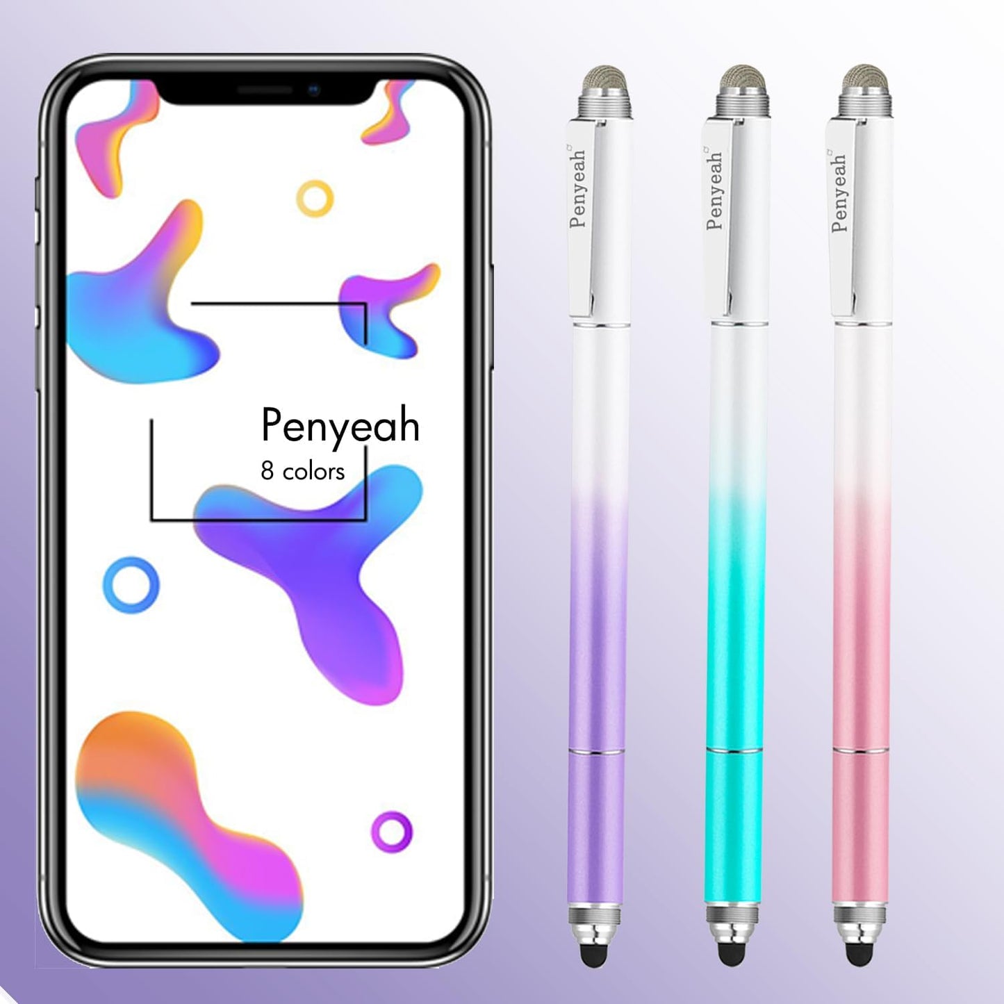 Penyeah Stylus Pen - 4 in 1 Universal Touch Screen Disc Tip/Mesh & Rubber Tip for iPad/iPhone/Android - Dream Purple