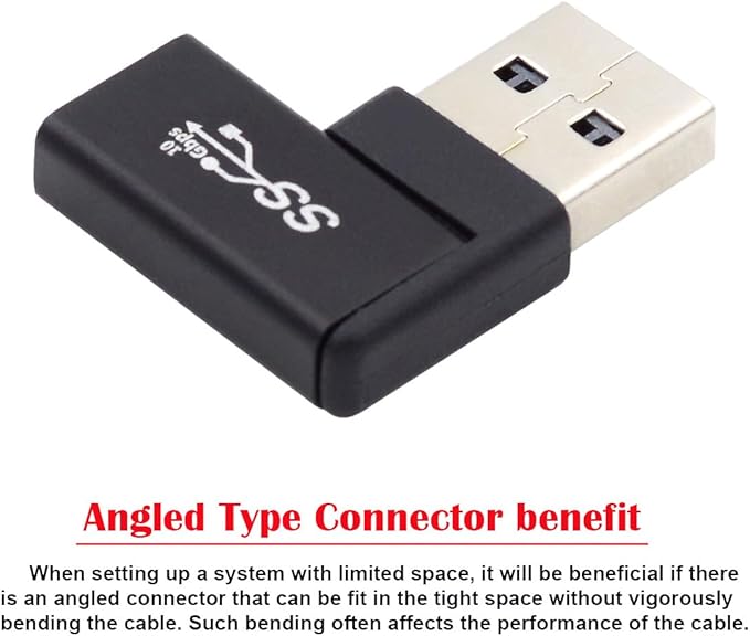 CY USB-C Type C Female to USB 3.0 A Male Data Adapter Flat Horizontal 90 Degree Right Angled for Laptop Desktop
