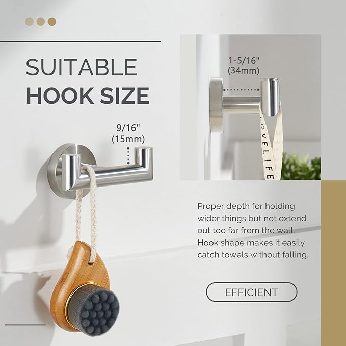 Angle Simple Towel Hook for Bathroom, SUS 304 Stainless Steel, Double Hand Towel Coat Holder for Wall, Brushed Nickel