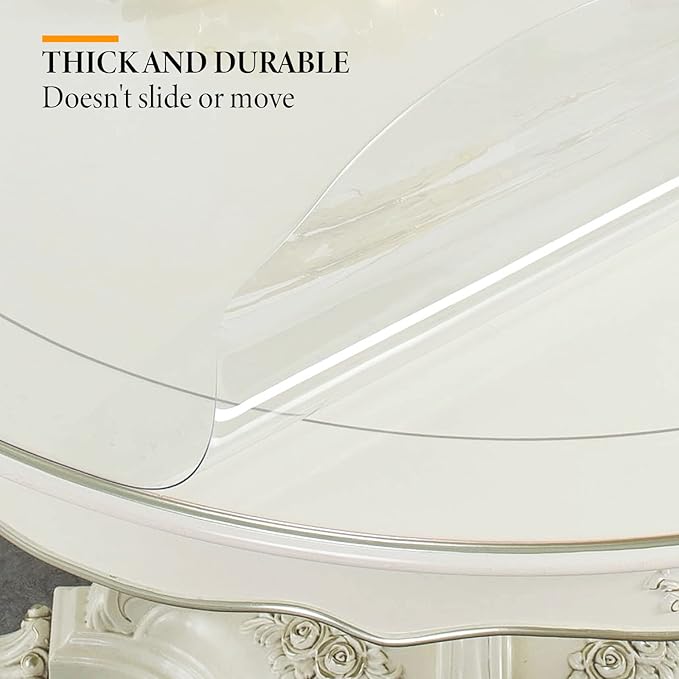Deep Dream 1.5mm Thick 58 Inches Clear Round Table Protector, Round Table Cover, Tablecloth Protector, Table Protector for Dining Room Table & Office
